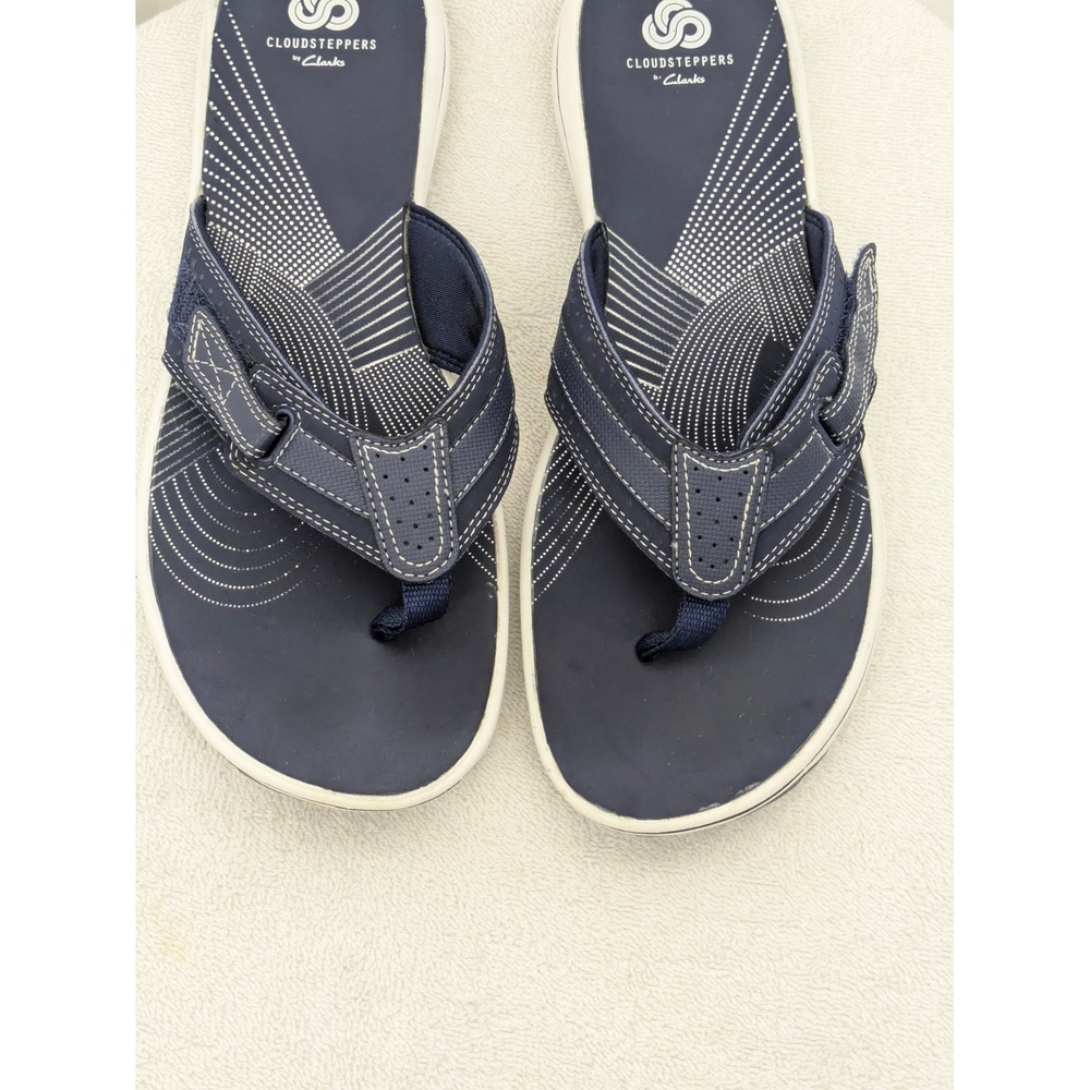 Clarks Cloudsteppers Womens 10 Navy Blue Thong Flip Flop Comfort Sandals